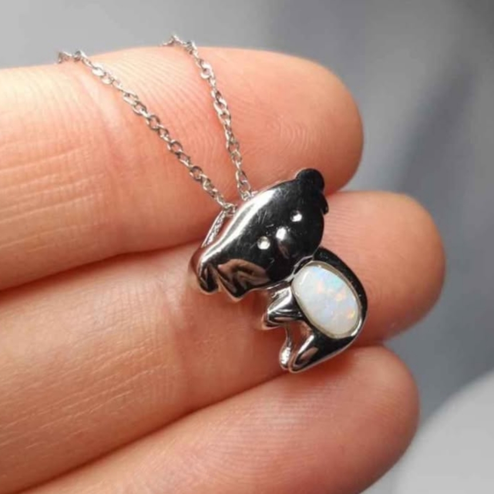 Italy Sterling Silver 925 Chain and 925 Koala Opal Pendant